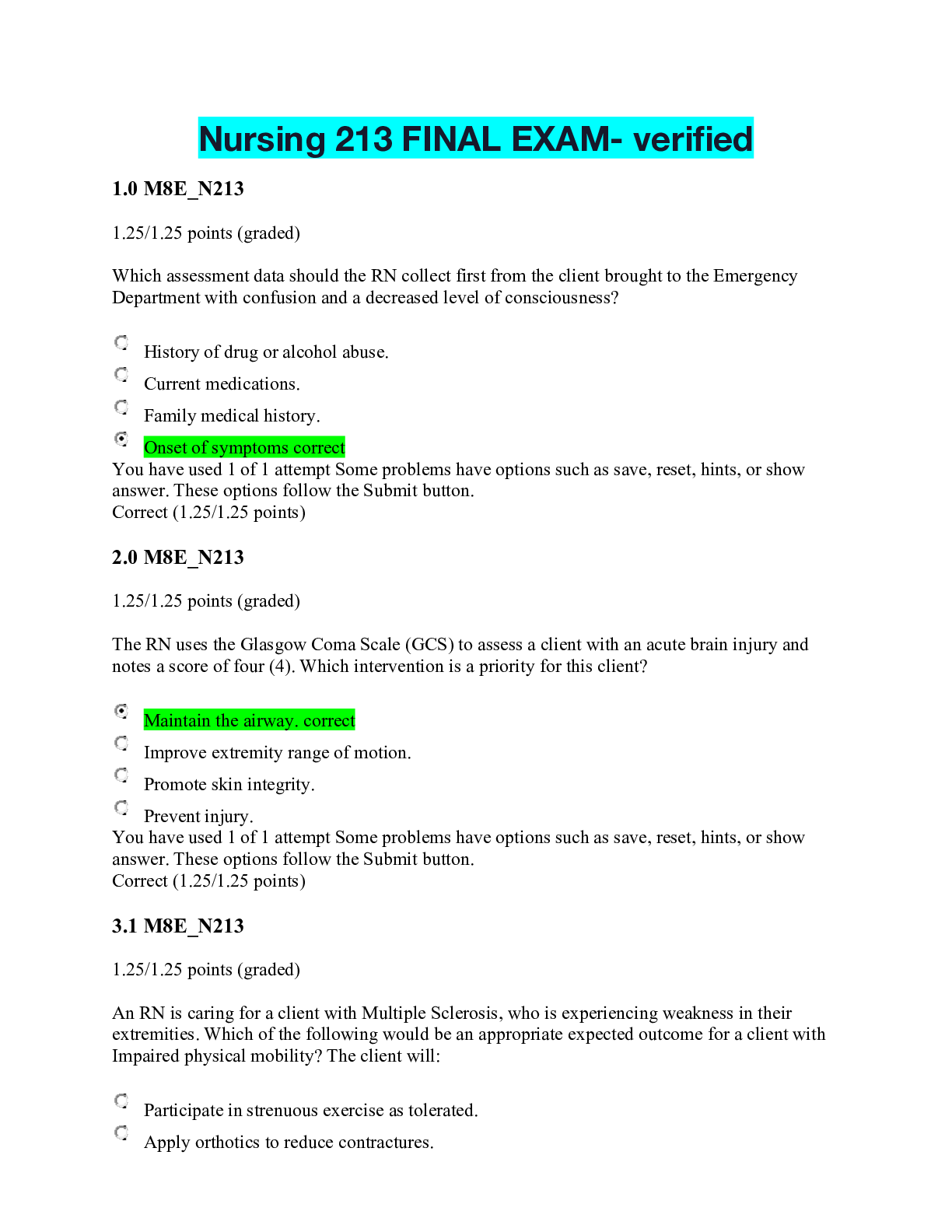 Preview image of Nursing 213 FINAL EXAM- verified.pdf document